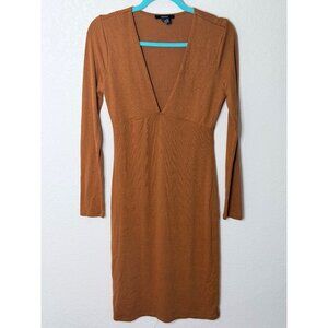 Forever 21 Bodycon Midi Dress Womens L Brown Long Sleeve‎ V-Neck Earthy Fall